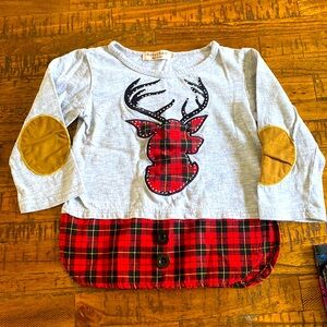 Girls 2T-3T Festive Bedazzled Christmas Deer Long sleeve Shirt Plaid